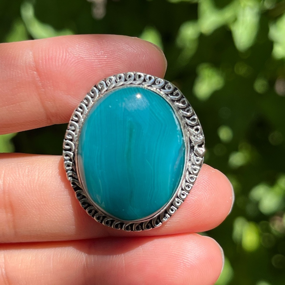 Size 8 925 silver plated blue banded agate‎ ring
